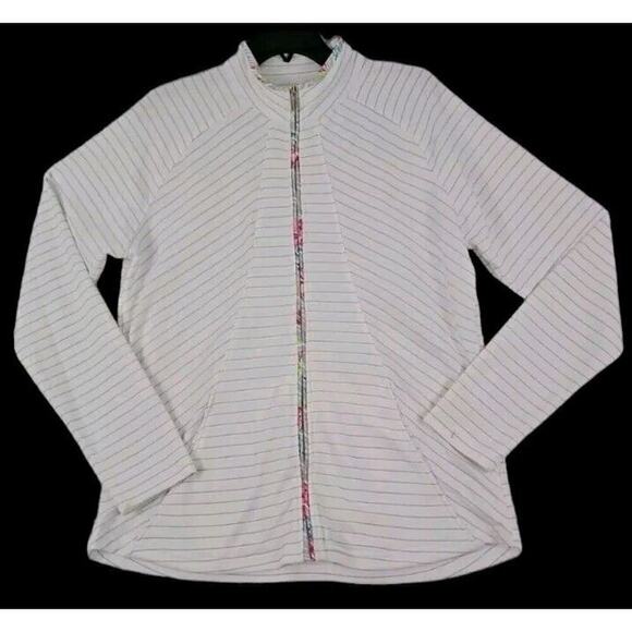 Pebble Beach Gray Dry Luxe Performance Zip-Up Jacket Women Size XL White Striped - Picture 5 of 10